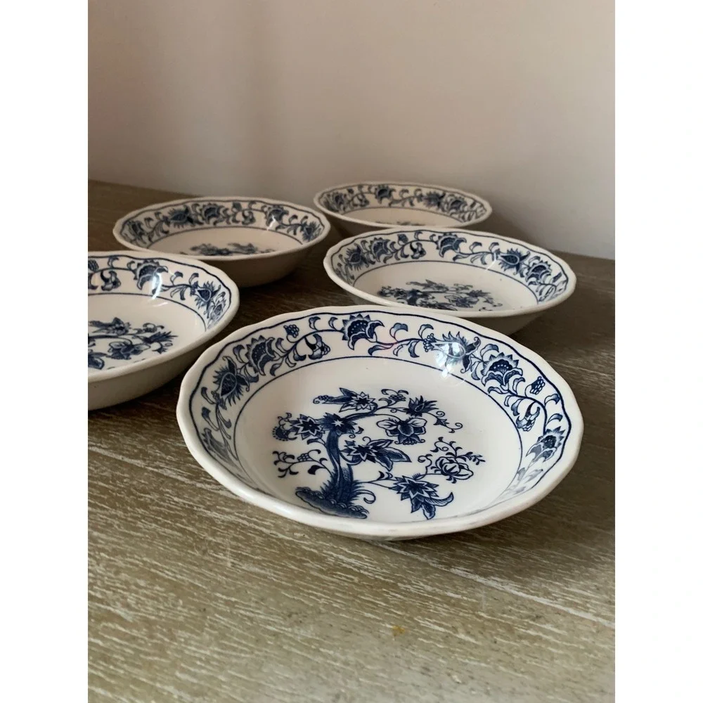 Nikko Double Phoenix Blue Onion Ironstone Fruit‎ Dessert Bowls Set of 5 Japan